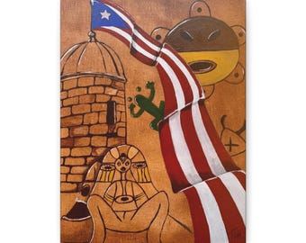 BoriKen Taino Puerto Rican Art Canvas Replica Puerto Rico Art Indigenous Art by artist Tania Lopez Garita Taino Symbols