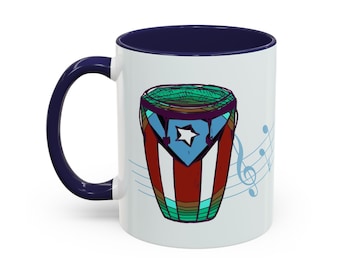 Tropical Conga Accent Coffee Mug, 11oz Gift for Musicians Conga Art Puerto Rico Flag Art Christmas Gift Father's Day Gift