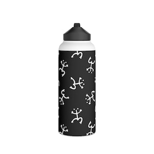 Black and White Modern Water Bottle | Abstract Frog Pattern Stainless Steel Water Bottle, Standard Lid | Puerto Rican Coqui Water Bottle