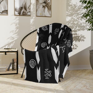 Black and White Velveteen Minky Blanket Abstract Design Taino Indigenous pattern | Housewarming Gifts Wedding Gift For Her