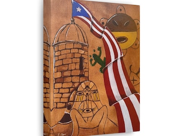 Puerto Rican Taino Wall Art Canvas Gallery Wraps Boricua Flag Art Taino Art Puerto Rico Canvas Replica