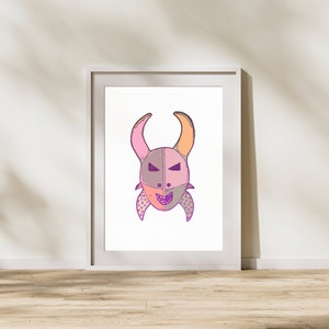 Vejigante Rosa druckbare Wandkunst | Rosa Pusteblume Mask Art | Herunterladbarer Kunstdruck