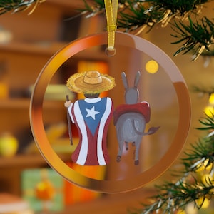 Puerto Rico Burrito Sabanero Glass Ornament | Puerto Rico Christmas Ornament | Navidad Boricua
