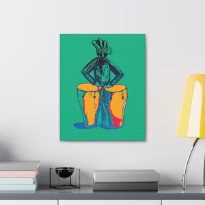 Wall Art of Drum Player in Teal Canvas Gallery Wraps Gift for Musician Conga Player Latin Music Player Art Studio Art Dance Studio Art