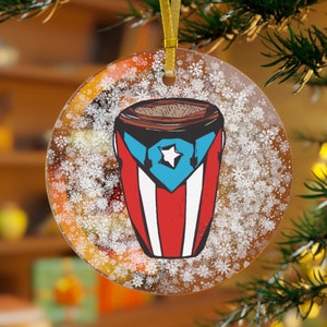Conga Boricua Glass Ornament | Puerto Rico Flag Ornament | Ornamento de Navidad | Xmas Tree Ornament | Christmas Decoration
