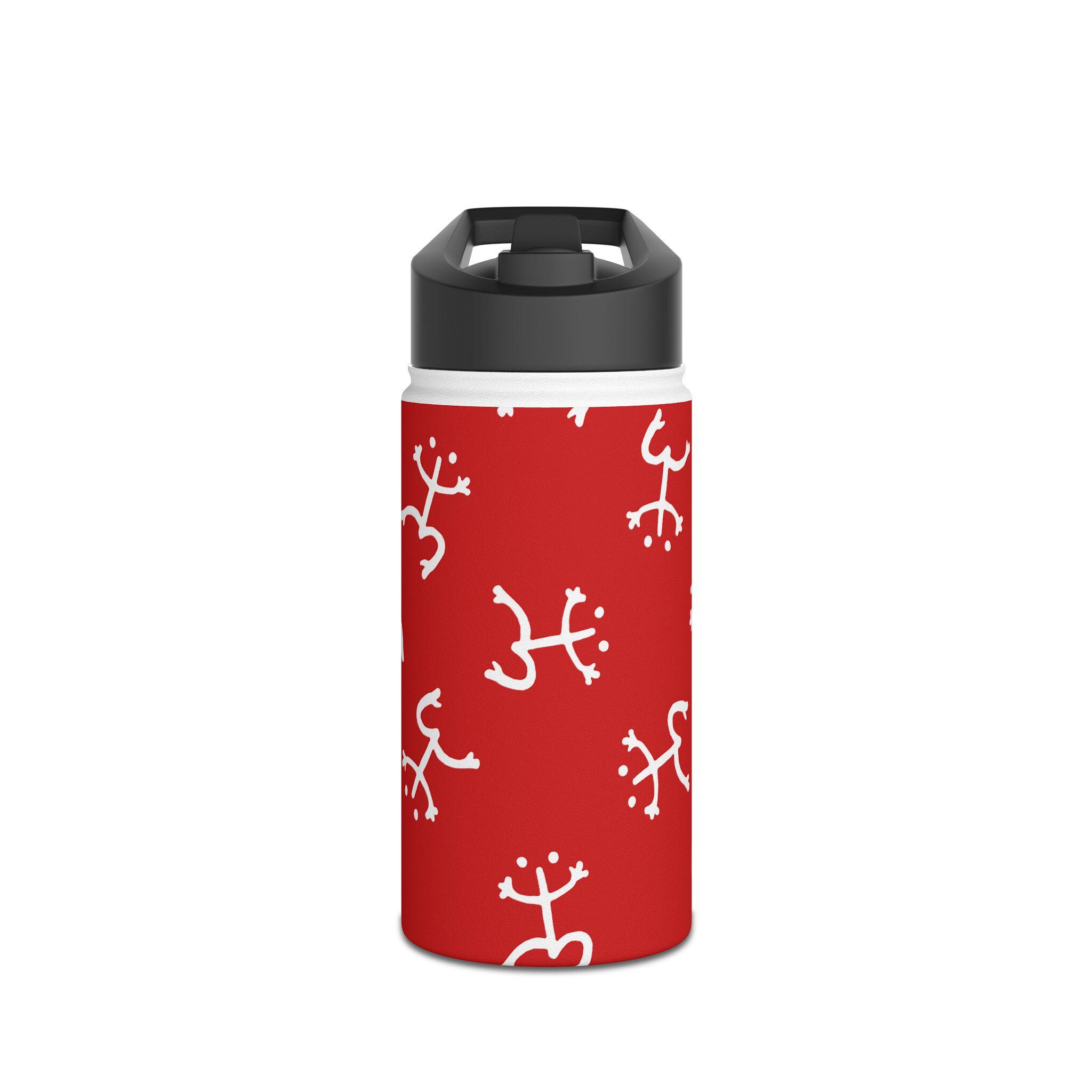 RED Modern Water Bottle | Abstract Frog Pattern Stainless Steel Water Bottle, Standard Lid | Puerto Rican Coqui Symbol
