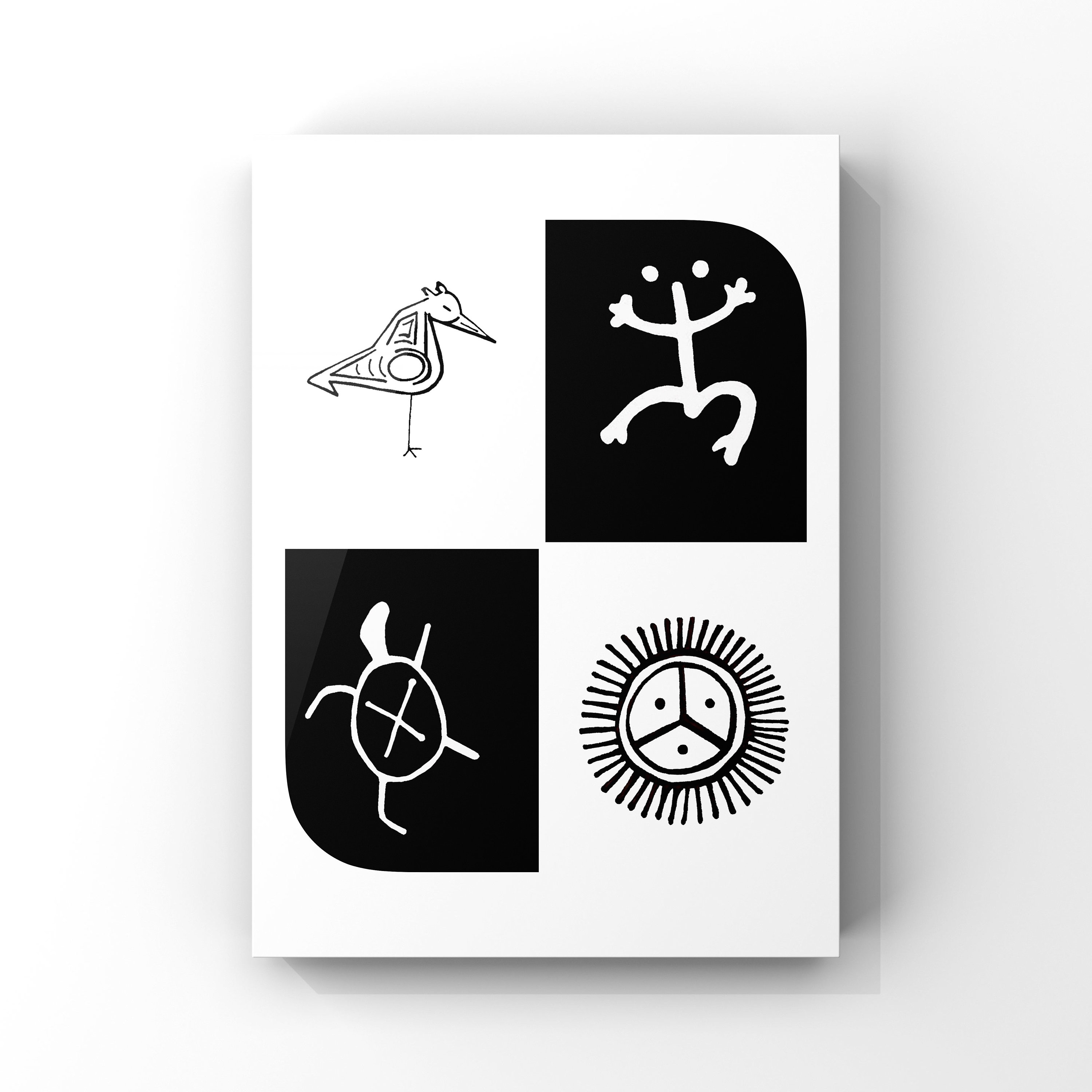 Taino Symbols Quad | Printable Wall Art | Black and White