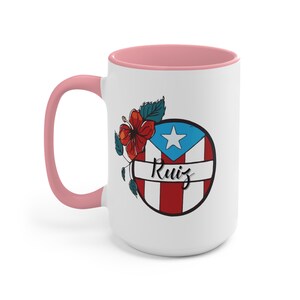 PERSONALIZED Name Large Mugs in two sizes Customized Gifts Puerto Rico Flag Gift