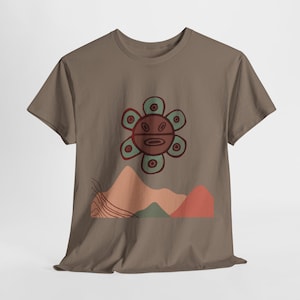 Camiseta unisex de algodón grueso con sol y montañas taínas en tonos tierra, regalo para ella, regalos para él, camiseta taína, camiseta taína, camiseta puertorriqueña