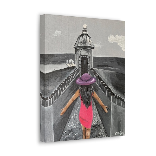 Puerto Rico Art on Canvas Gallery Wraps | Girl in El Morro By Tania Lopez | El Morro Wall Art | San Juan Puerto Rico Canvas Art