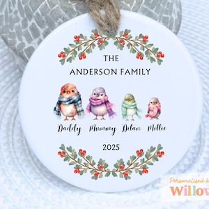 Christmas Ornament, Personalised Bird Family Decoration, Custom Christmas Ornament, Keepsake Bauble, Family Gift