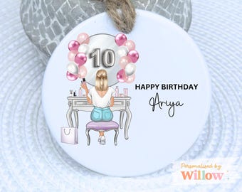 Personalized 10th Birthday Ceramic Ornament: Daughter, Bestie, Sister Gift