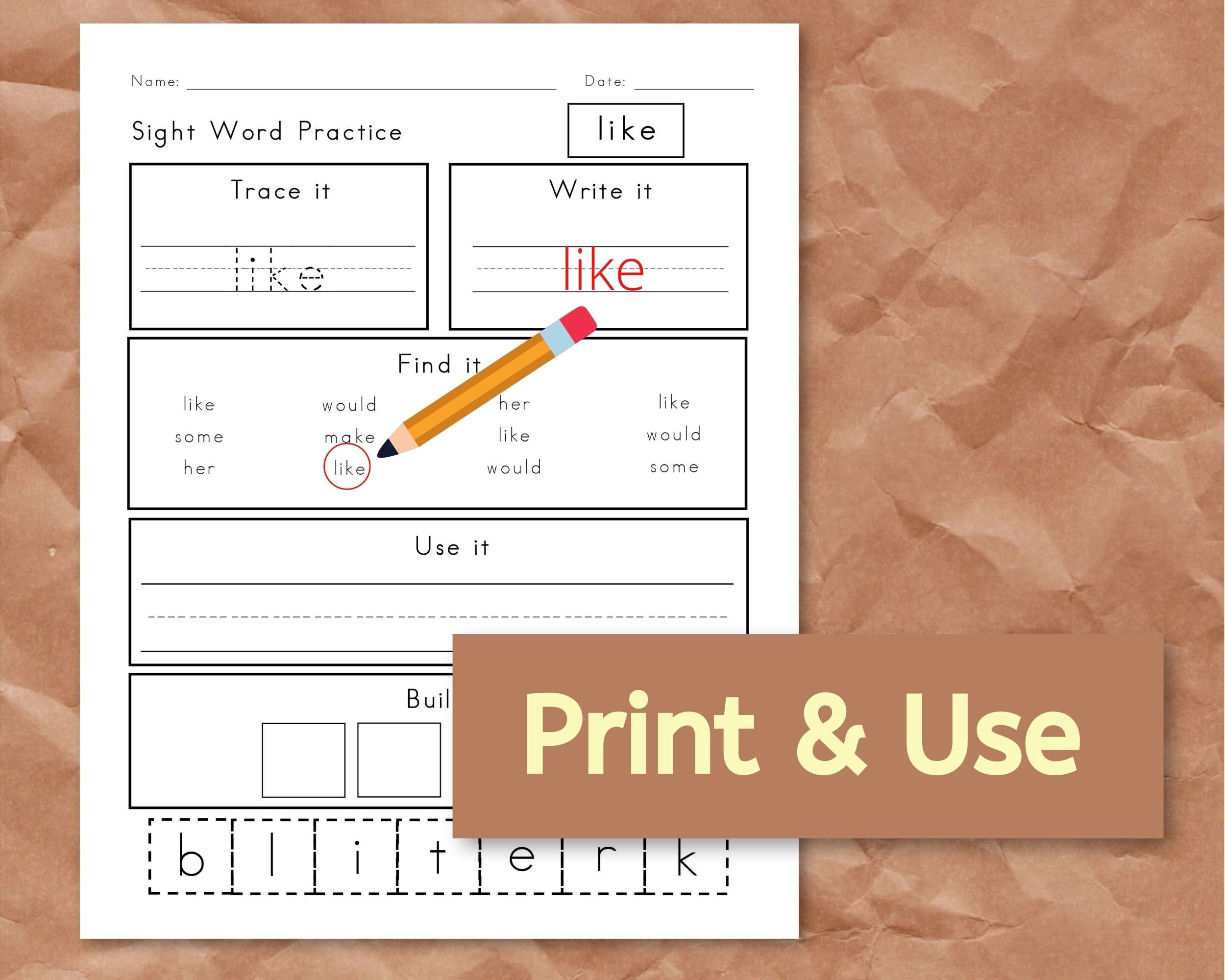 Sight Word Practice Sheets Fry First 100 Words - Etsy