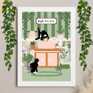 Gato preto lavar suas patas cartaz decoração do banheiro impressão imagem animal arte da parede do vintage banheiro arte impressão gato preto banheiro impressão