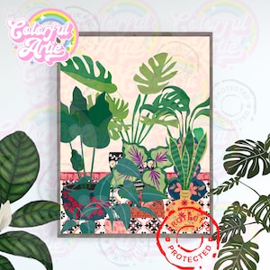 House Plant  Botanical Decor Wall Art Print | A6 A5 A4 A3| Illustration Boho Bud Antique Vases Botanical Plant Geo Tile Plants Art Print