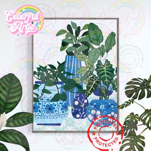 House Plant  Botanical Decor Wall Art Print | A6 A5 A4 A3| Illustration Boho Bud Antique Vases Botanical Plant Geo Tile Plants Art Print
