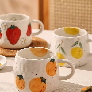 Cute Mug Fruit Mugs Handmade Ceramic Mug, Hand painted Mug Yellow Lemon Coffee Mug, Birthday Gift for Her, Graduation Gift for Best Friend