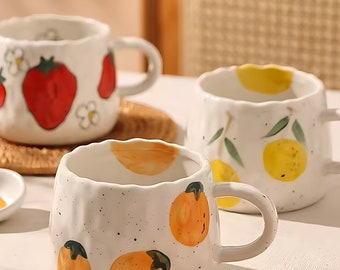 Cute Mug Fruit Mugs Handmade Ceramic Mug, Hand painted Mug Yellow Lemon Coffee Mug, Birthday Gift for Her, Graduation Gift for Best Friend