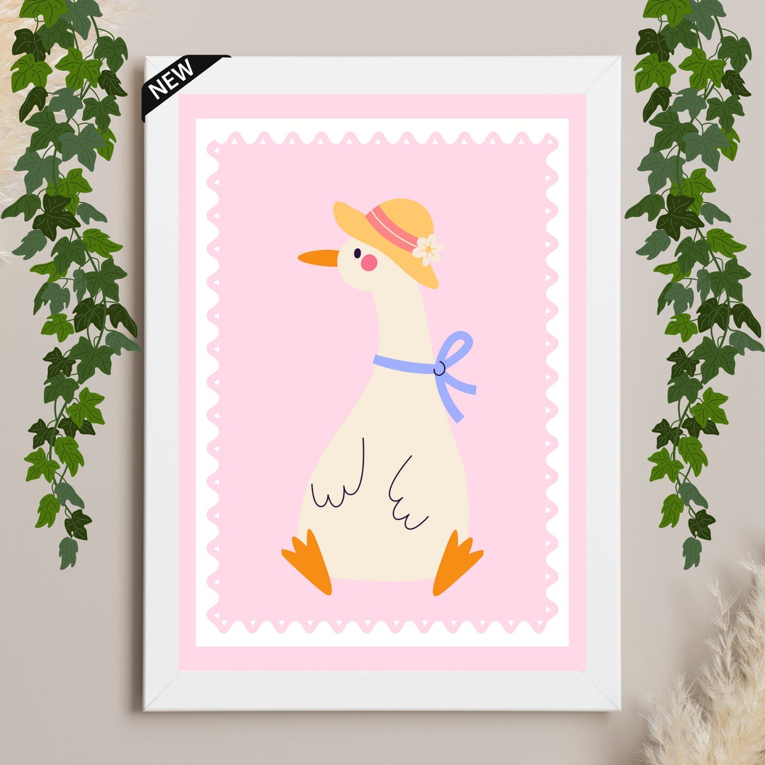 Silly Goose Wall Art Cute Goose Poster Pink Girl Nursery Decor Goose ...