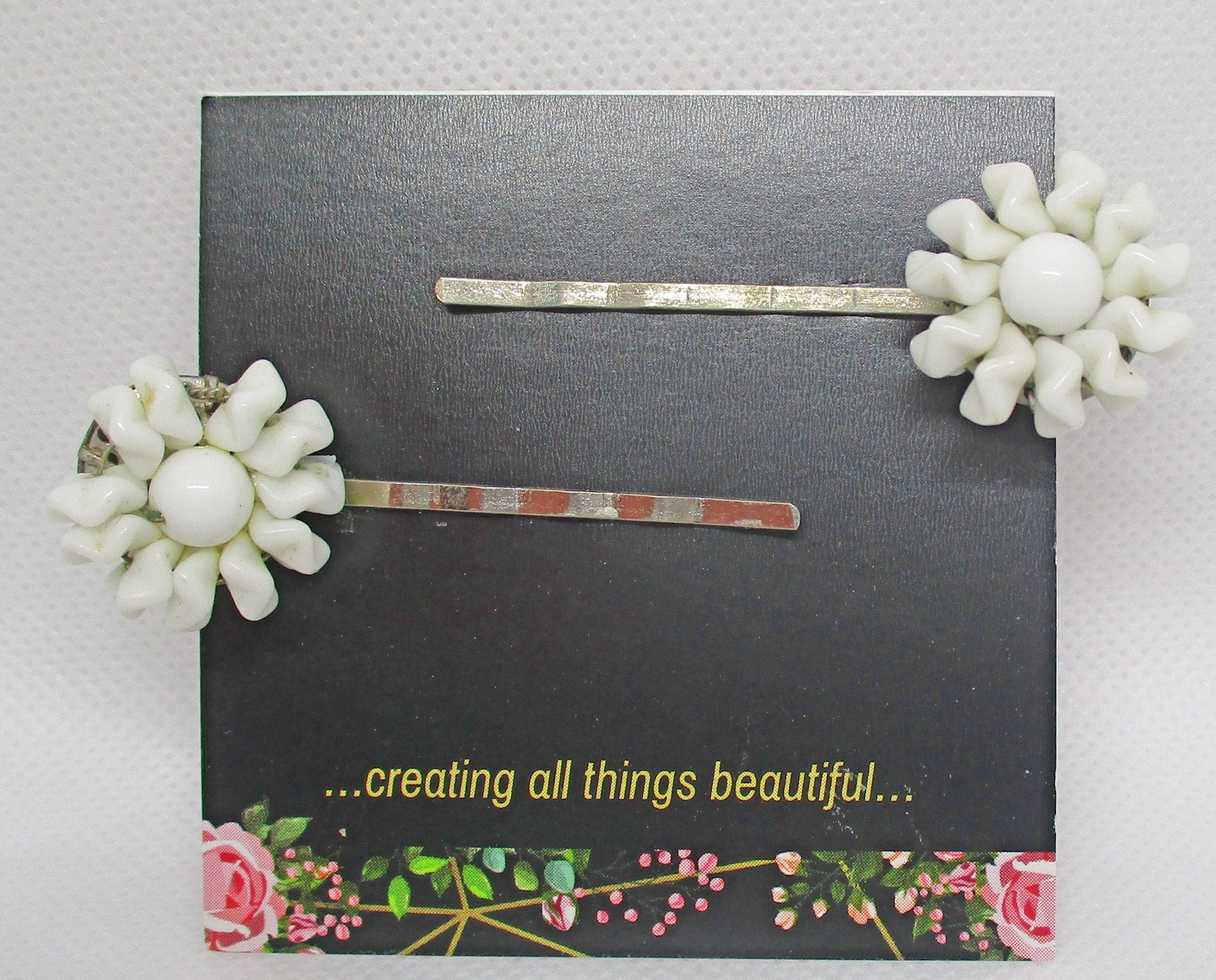 Pretty Little White Flower Hair Pin / Bobby Pin Set Created 