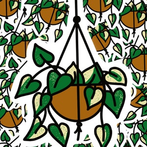 Potted Pothos Plant Sticker: Variegated Indoor Houseplant