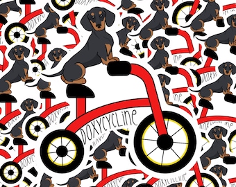 Dachshund Cycling Sticker: Funny Doxie Vet Med Sticker