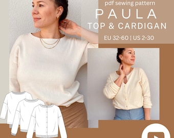 PAULA Top & Cardigan pdf Schnittmuster Strickjacke Top Schnittmuster