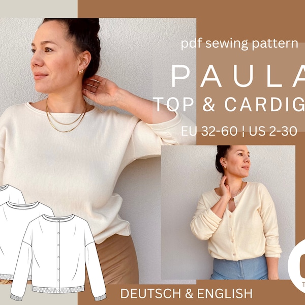 PAULA Top & Cardigan patrón de costura pdf Strickjacke Top Schnittmuster