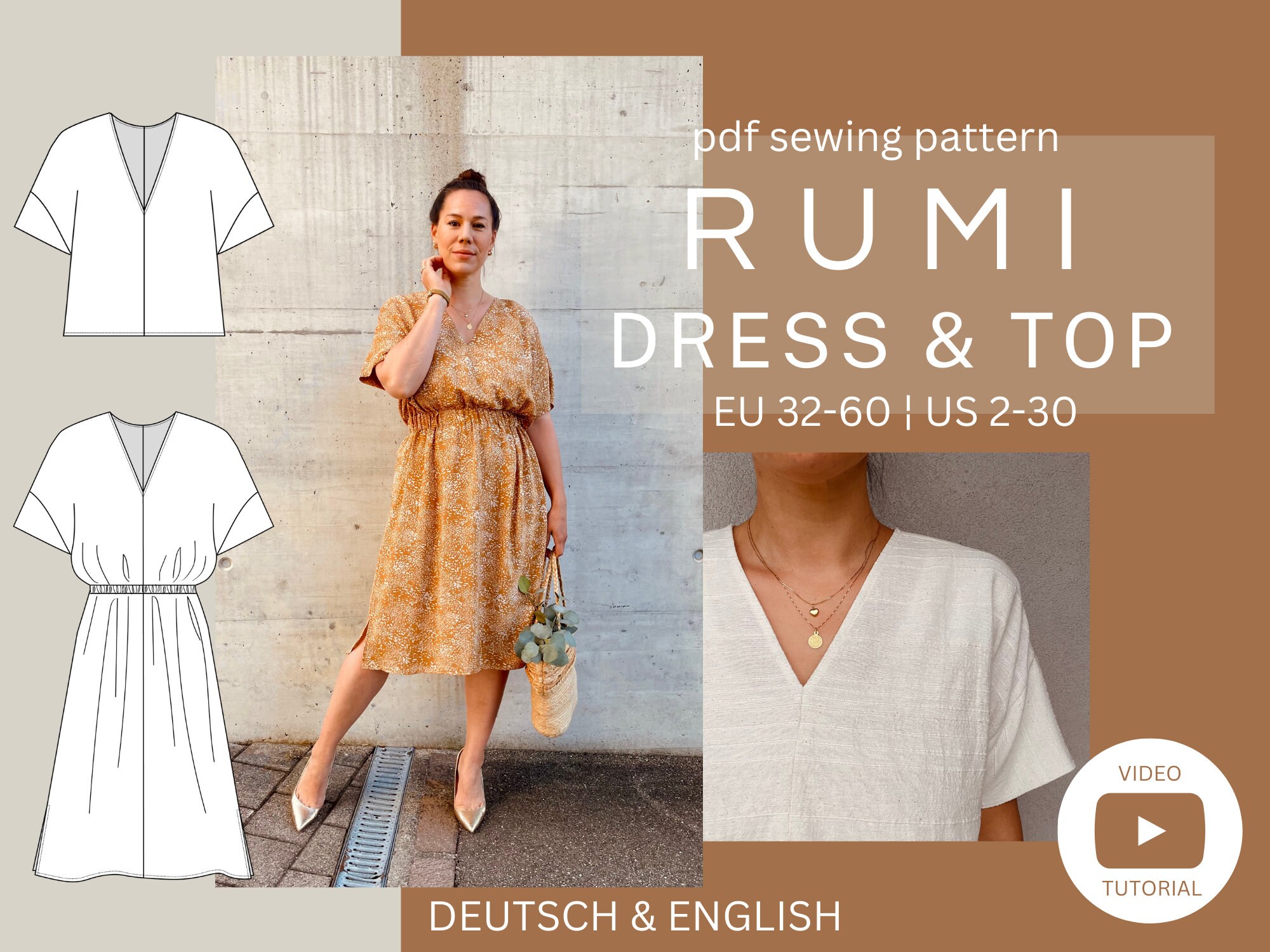 Rumi Ryu Patterns RUMI Dress & Top Pdf Sewing Pattern Rock Und Kleid Pdf Schnittmuster - Etsy