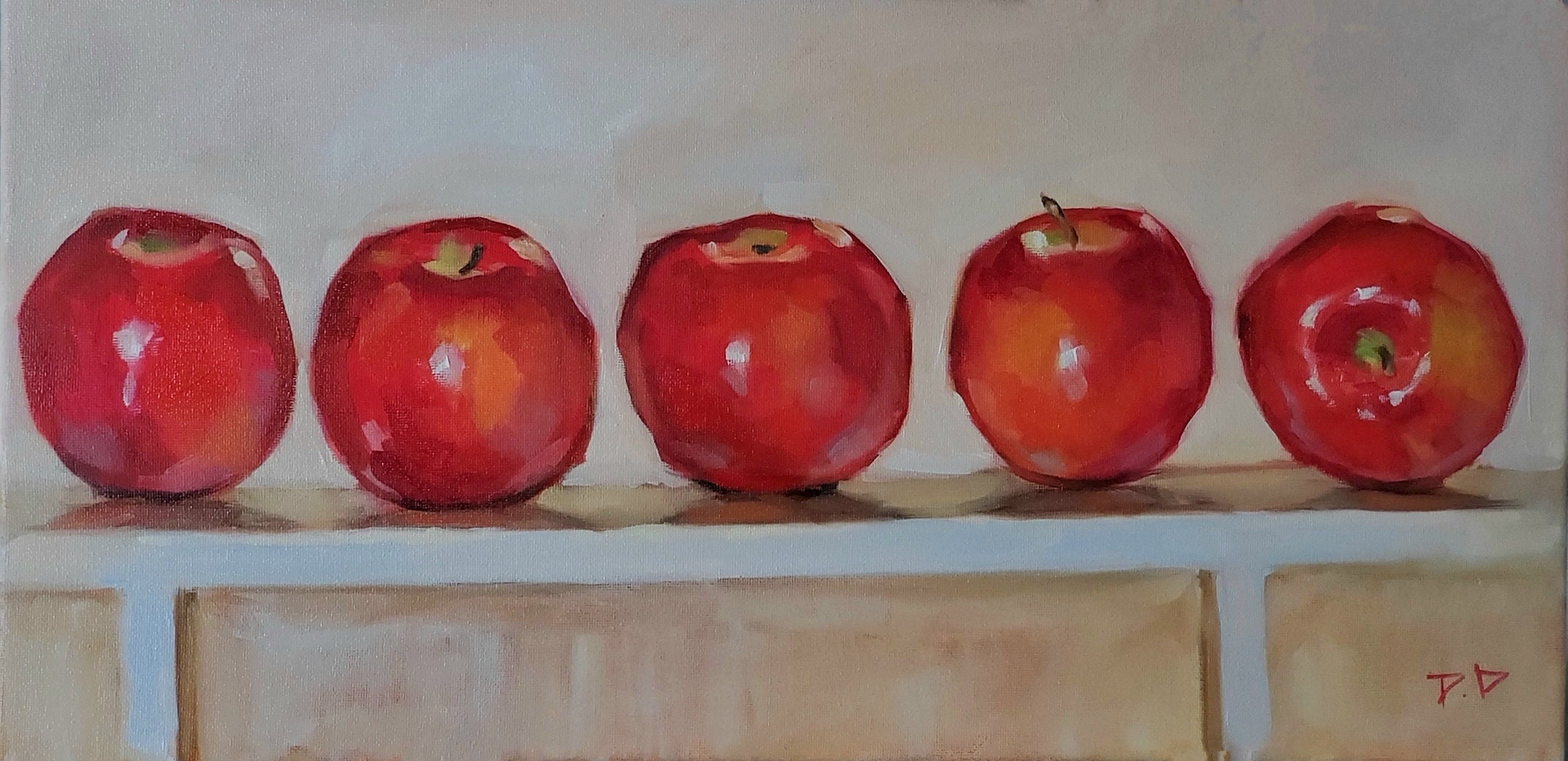 Apples on the Shelf Painting, Apples Oil Painting, Original Oil