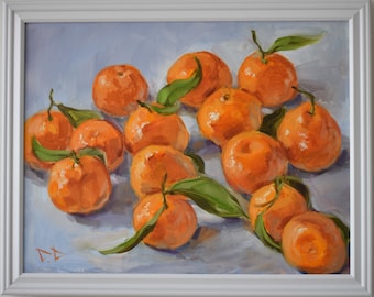 Clementines Oil painting, Mandarins Painting, Original Oil painting, Citrus Painting, Oranges Painting, Kitchen Painting, 18x14in