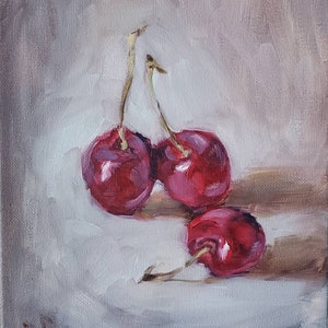 Cherry Painting, Cherries, Original Oil Painting, Cherry Gift, Berries, Berry Painting