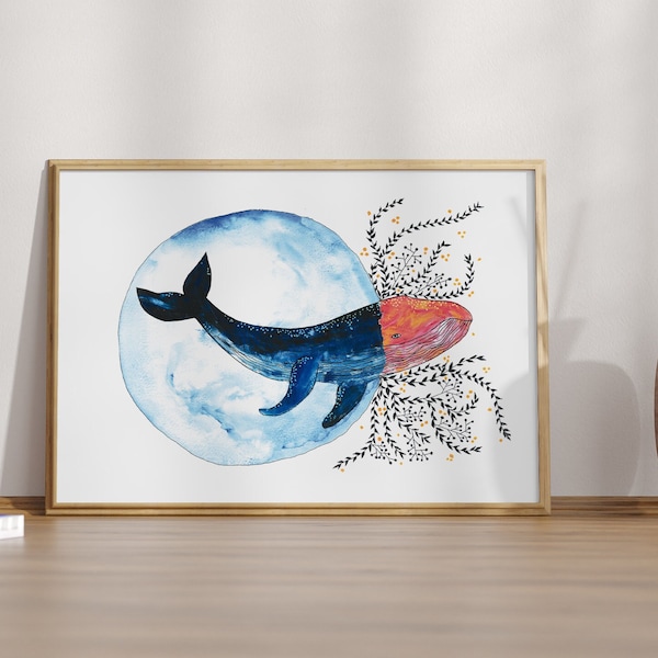 affiche baleine aquarelle décoration intérieur