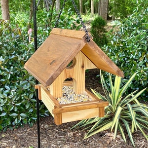 Natural Wood Style Bird Feeder / Solid Wood Bird Feeder / Garden Bird Feeder / Garden Decor Feeder / Artisan Made Feeder / Organic Decor