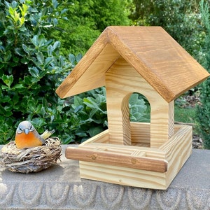 Natural Wood Style Bird Feeder / Solid Wood Bird Feeder / Garden Bird Feeder / Garden Decor Feeder / Artisan Made Feeder / Organic Decor