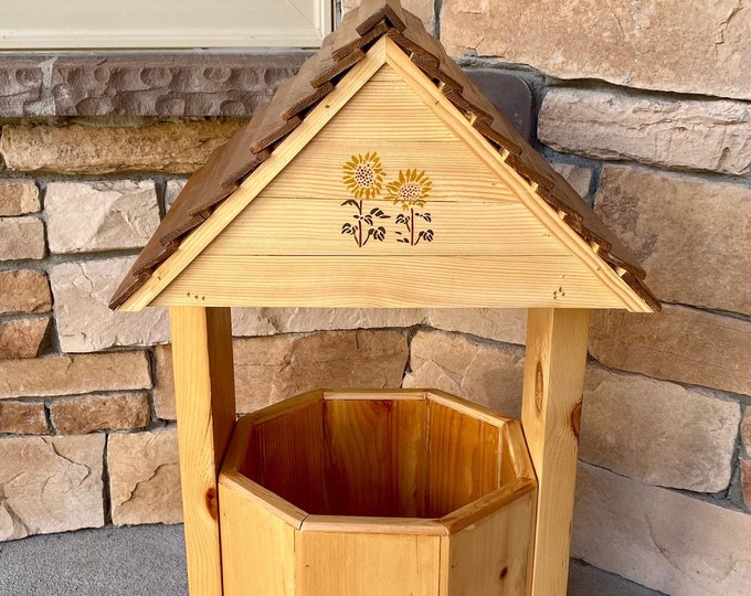 Wooden Wishing Well Planter Bucket / Large Well / Handcrafted Outdoor