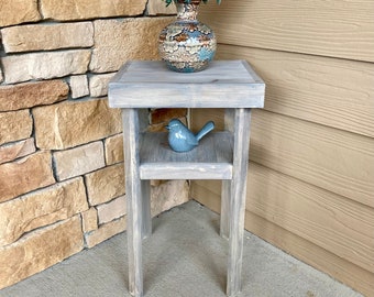 Wooden Patio Table / Wooden End Table / Gray Accent Table / Distressed Furniture / Distressed End Table / Farmhouse Furniture / Side Table