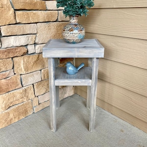 Wooden Patio Table / Wooden End Table / Gray Accent Table / Distressed Furniture / Distressed End Table / Farmhouse Furniture / Side Table