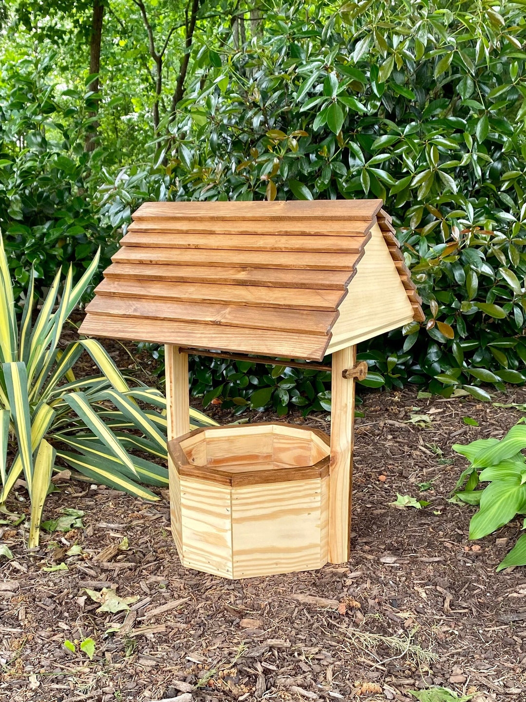 Twotone Wooden Wishing Well Planter Bucket / Handmade Wishing Well