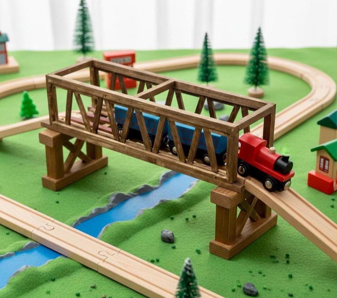 Handmade Train Track Bridge: Solid Wood Stained Two-tone, Table Train ...