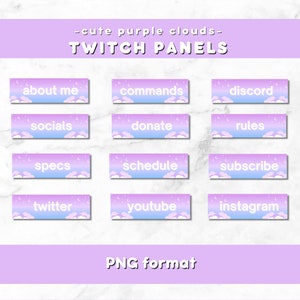 Cute Purple Clouds Twitch Panels Package for Twitch Streaming