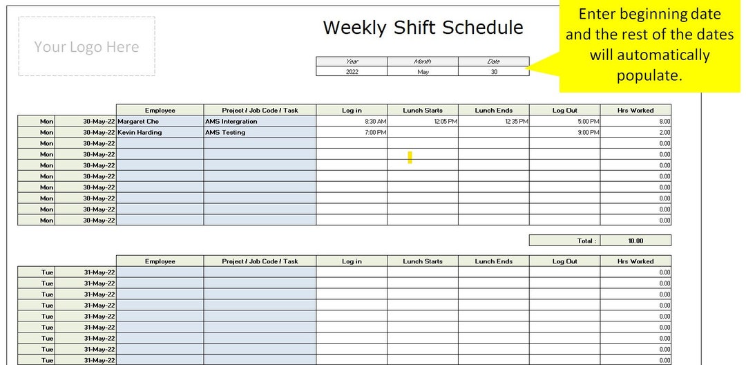 Weekly Employee Shift Schedule Etsy