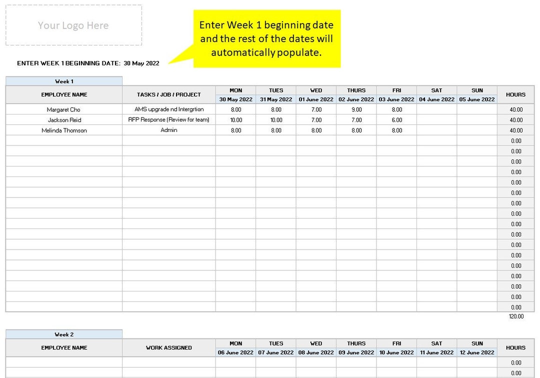 Two Week Employee Schedule Template - Etsy
