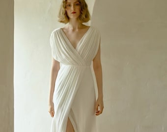 Wrap Wedding Dress, Engagement Dress, Ivory Dress, Gift For Her, Party Dress, Honey Moon Dress, Bridal Dress, White Wedding Dress
