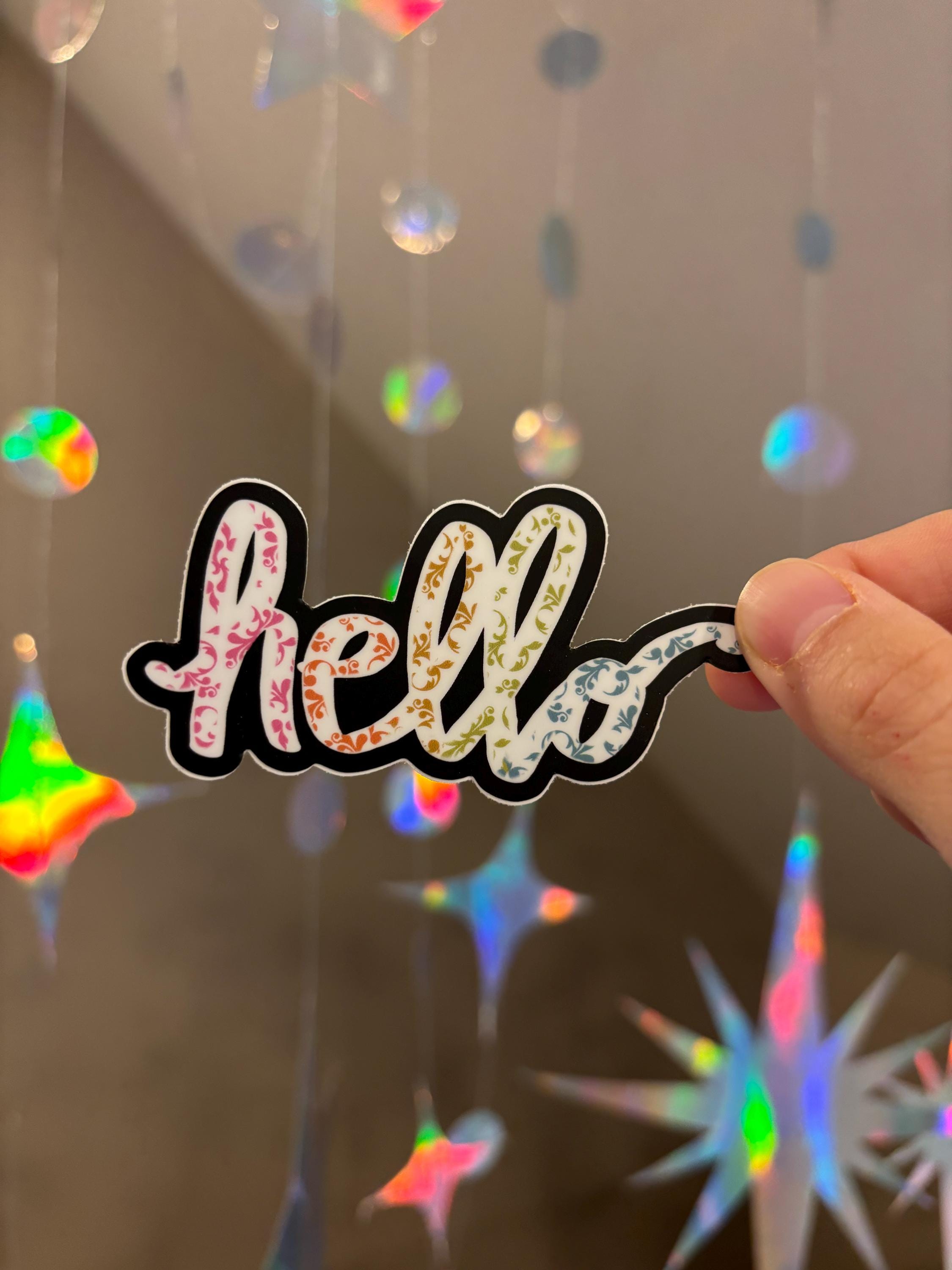 Hello Sticker Circle Hello Sticker: Rainbow Vinyl Decal, Appreciation Gift (3