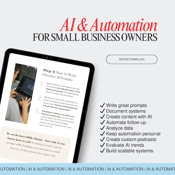 AI & Automation for Small Business Owners Guide | The Ultimate Guide to Grow and Scale Your Business | 65+ Page PDF | Instant Download PDF