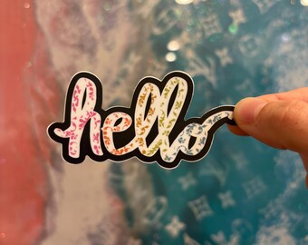 Hello Sticker: Rainbow Vinyl Decal, Appreciation Gift (3" x 1.5")