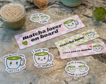 Matcha Lover Gift Set: Tea Stickers, Bookmark & Bumper Sticker
