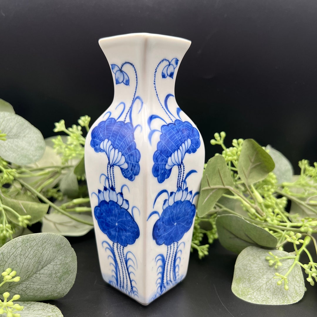 Cobalt Blue & White Vase Made in Thailand Vintage Floral Etsy