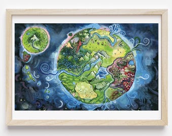Mind Map Mandala // Gouache Painting Print // Original Artwork // Visionary Painting // Psychedelic Art